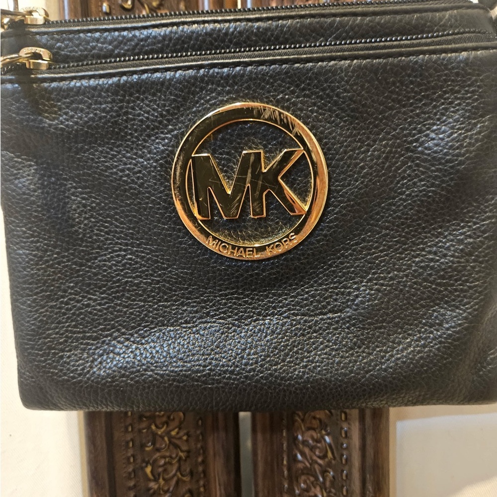 Michael Kors Black Leather Crossbody with Gold Hardware